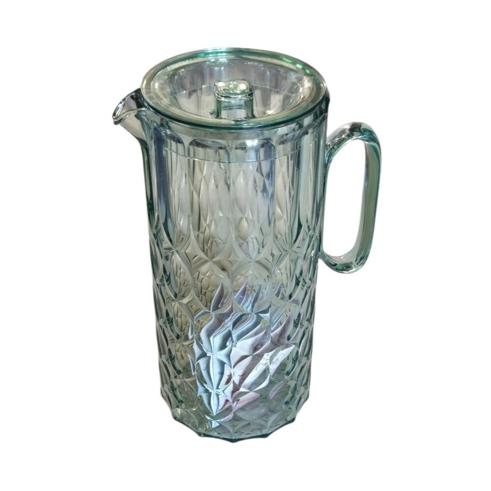 Guzzini Vanity Green Acrylic Pitcher w/ Lid Handle Diamond Pattern